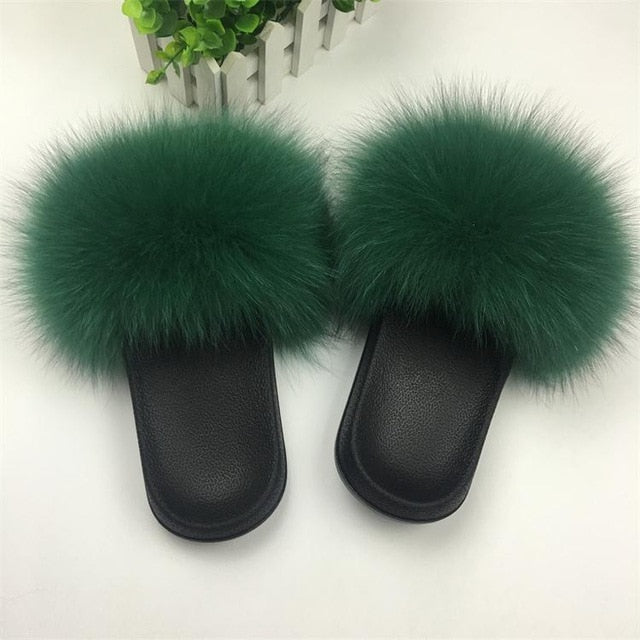 Flip Flops Woman Plush, Fox Fur Slides Women