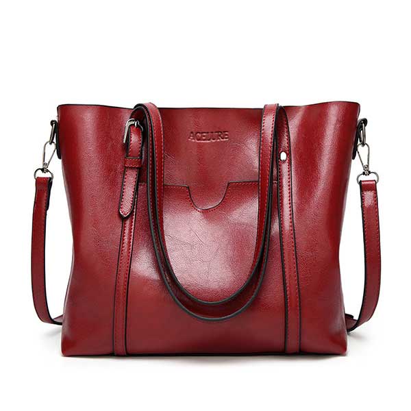 Vintage Wide Strap Crossbody Bag, Oil Wax Leather Handbag, Women's