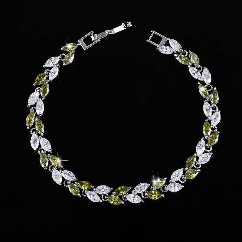 Cubic Zircon Leaf Charm CZ Crystal Female Bracelet