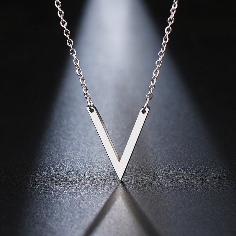Stainless Steel Simple V Pendant Necklace