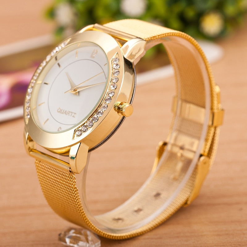 Luxury Women Crystal Silver Stainless Steel Watch