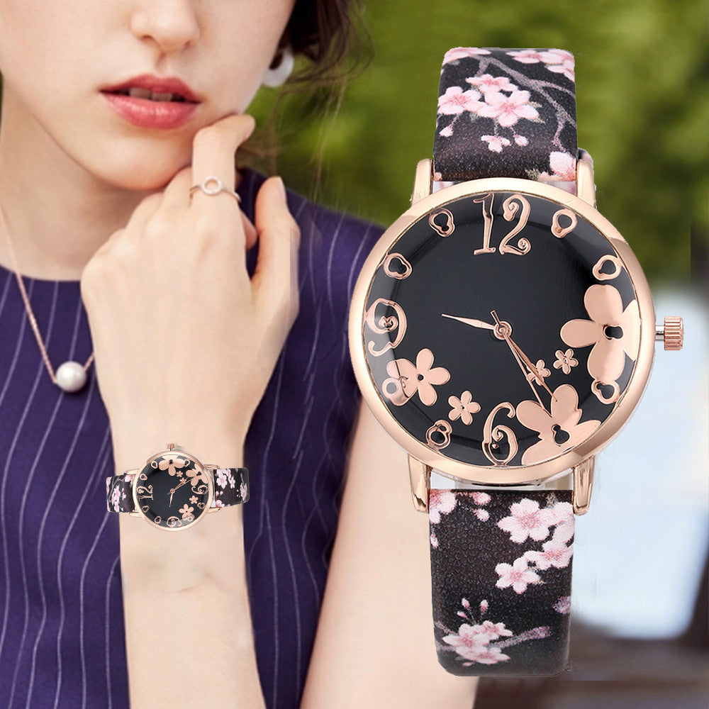 Luxury Women Fashion Embossed Flowers Watch
