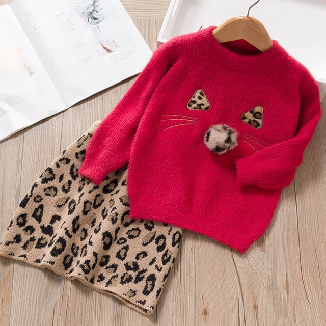 Long Sleeve Sweater+Leopard Dress
