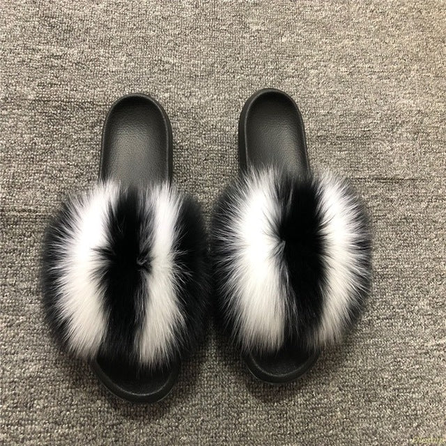 Women Furry Plush Fox Hair Fluffy Sandals