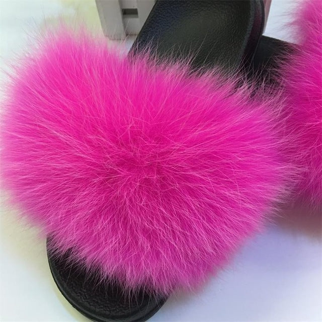 Women Furry Plush Fox Hair Fluffy Sandals