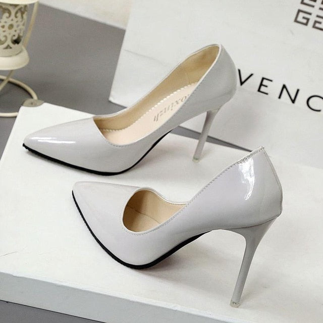 Women Pointed Toe Patent Leather Heels