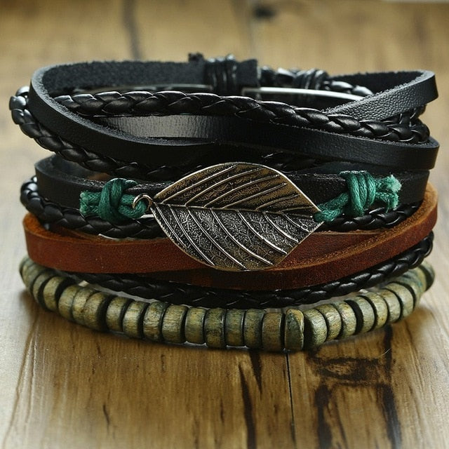 4Pcs Braided Wrap Leather Bracelets for Women