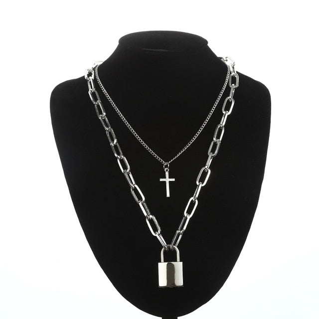 Double Layer Lock Chain Women Necklace