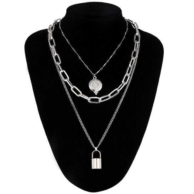 Double Layer Lock Chain Women Necklace