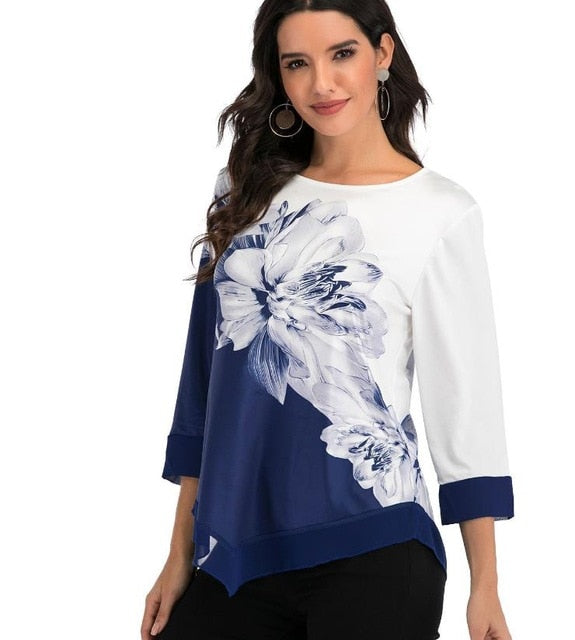 Women Spring 3/4 Sleeve Casual Printing Blouse